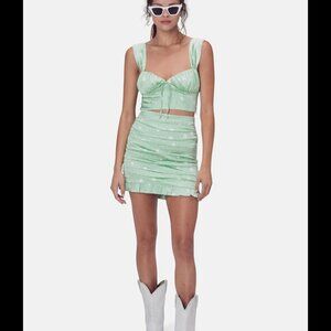 Robin Crop top, sweetheart neckline, mint cheetah print,  satin fabric